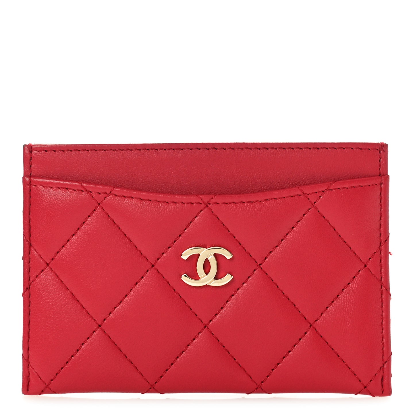 Lambskin Quilted Card Holder Red