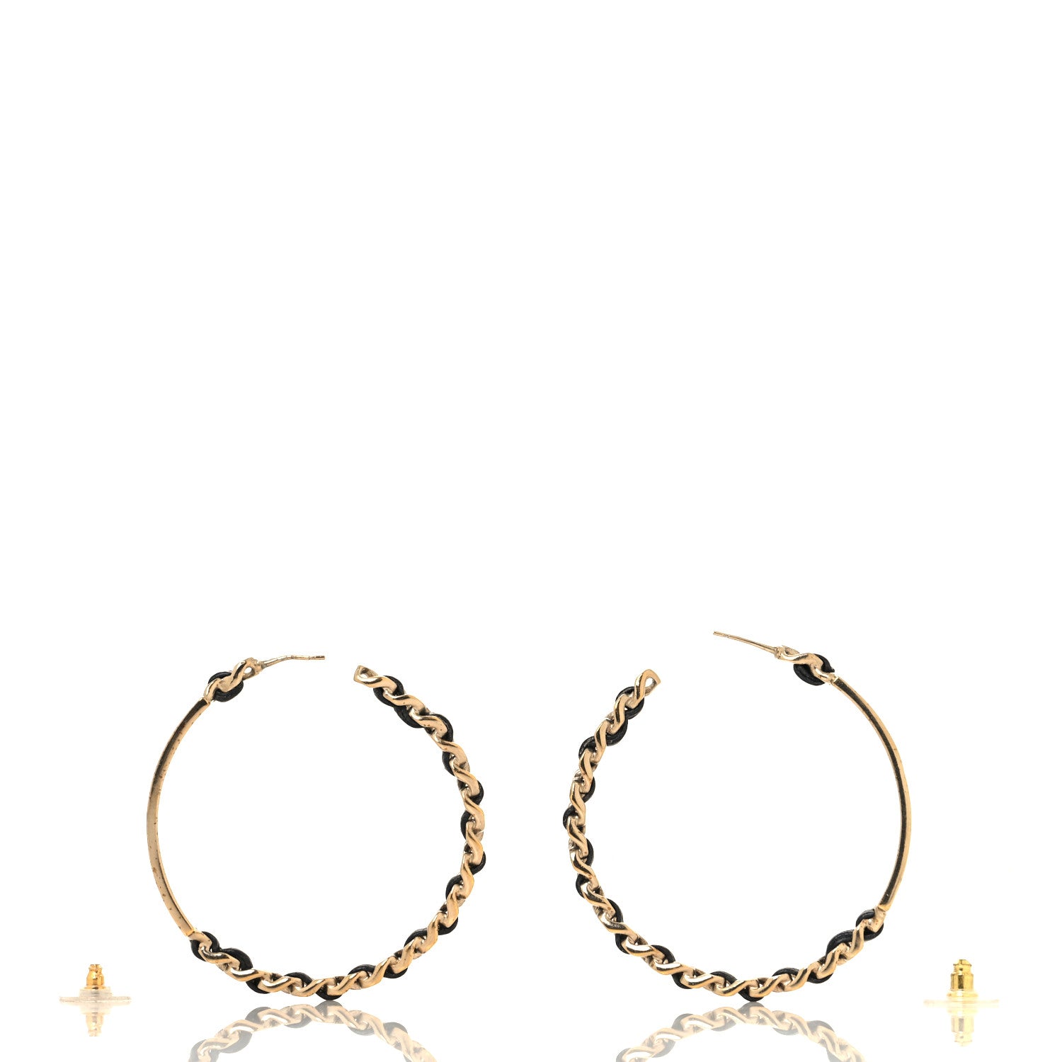 Chanel Metal Lambskin Crystal Sergeant Chanel Hoop Earrings Gold 4 of 8