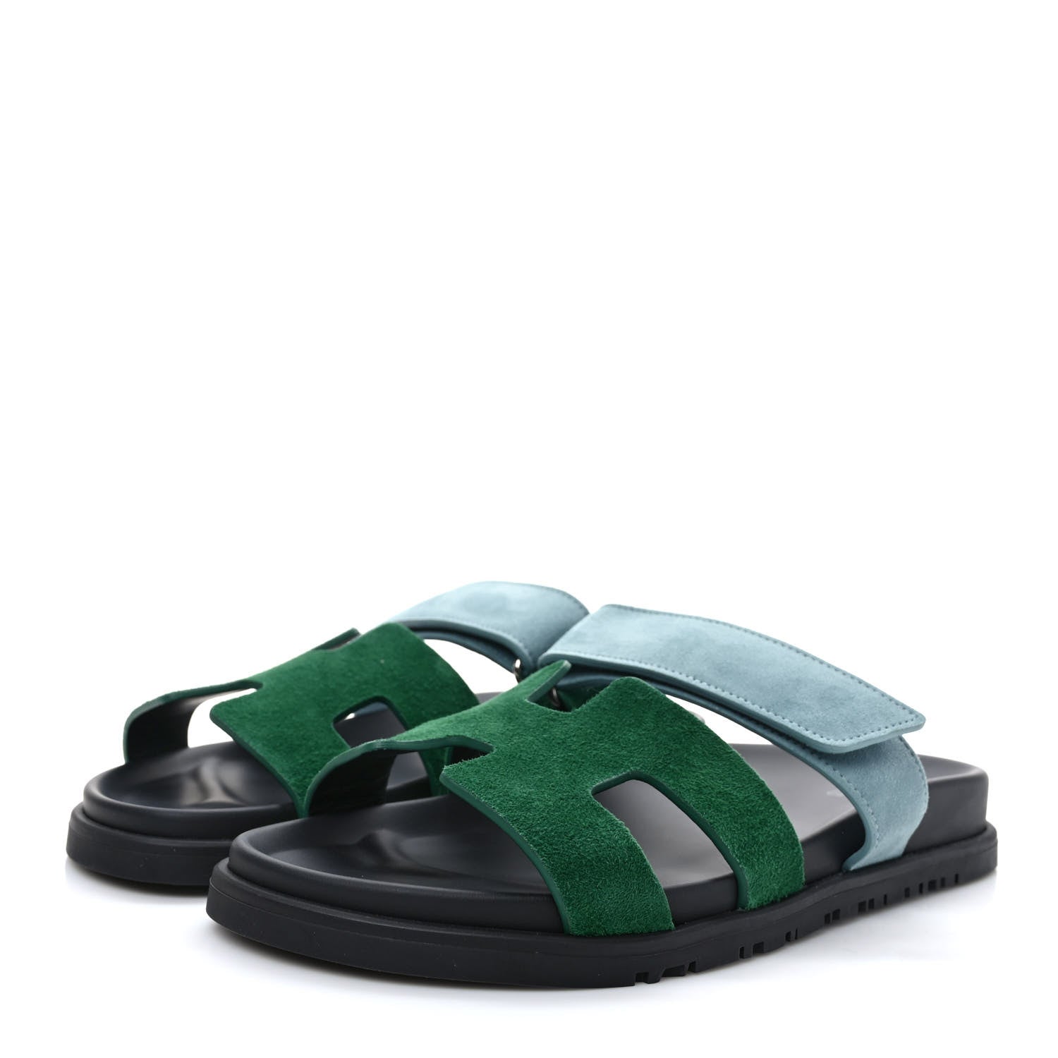 Hermes Suede Goatskin Womens Chypre Sandals 38 Vert Cactus Vert d'eau 38 3 of 8