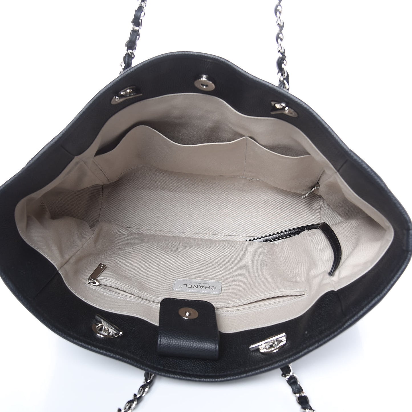 Glazed Calfskin Small Deauville Tote Black
