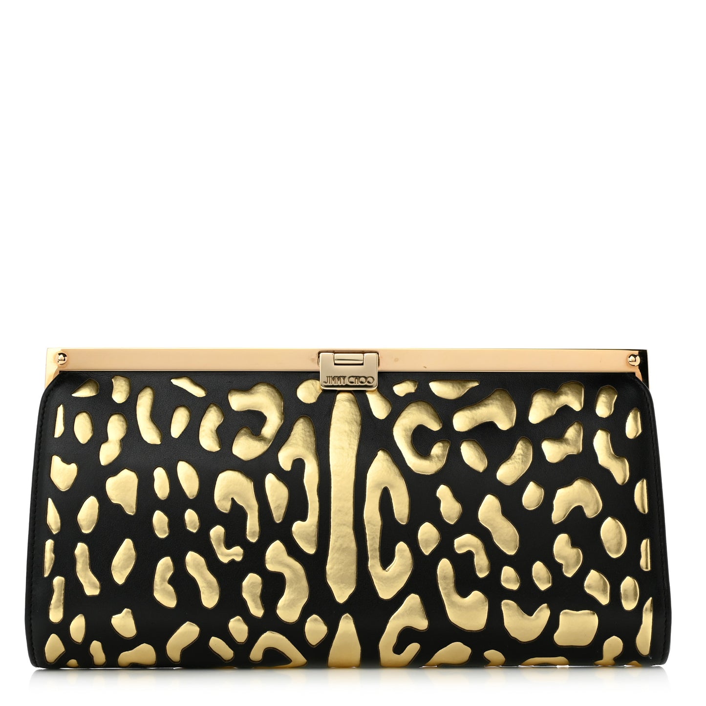 Calfskin Metallic Clutch Black Gold