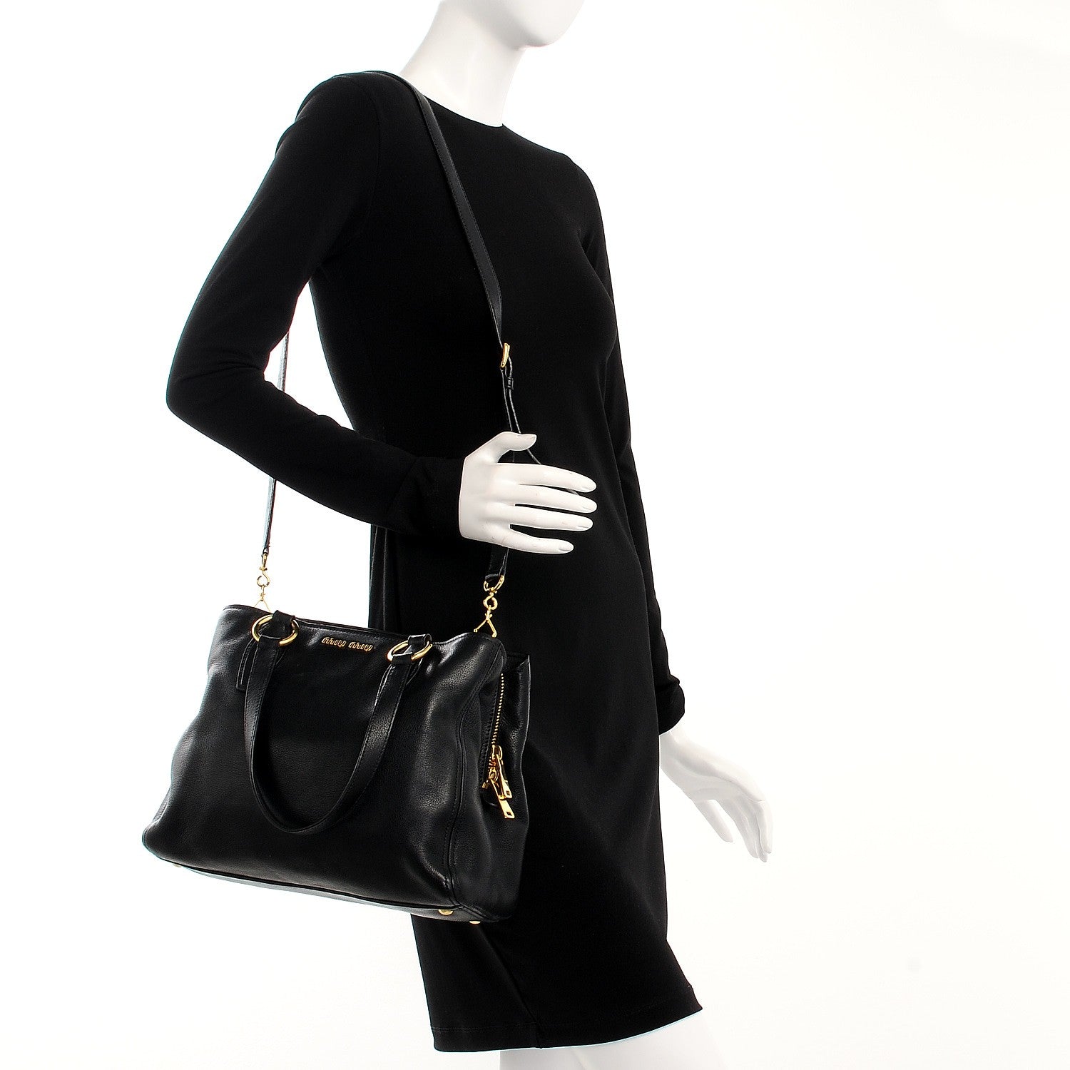 Miu Miu Vitello Daino Tote Nero Black 2 of 15