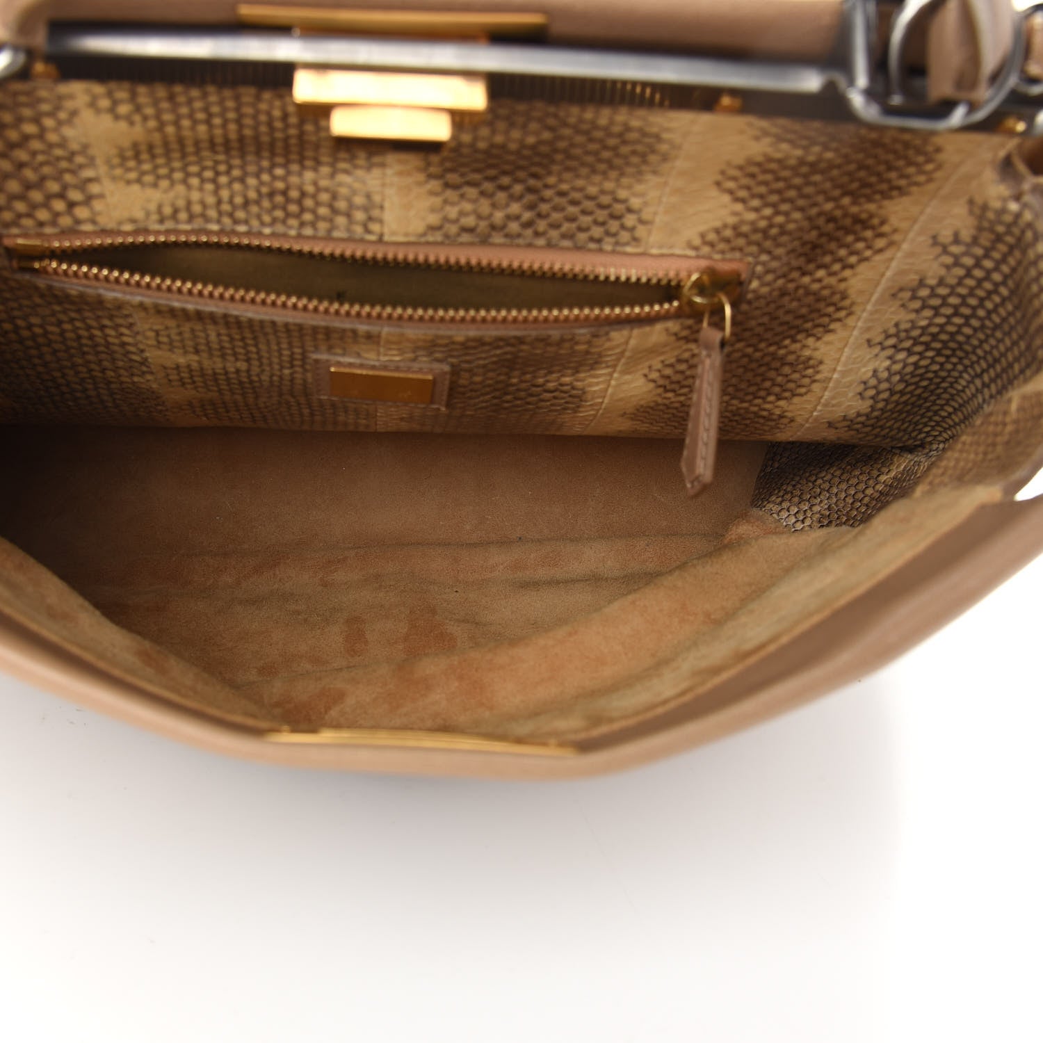 Fendi Goatskin Watersnake Large Peekaboo Iconic Satchel Taupe Phard 5 of 11