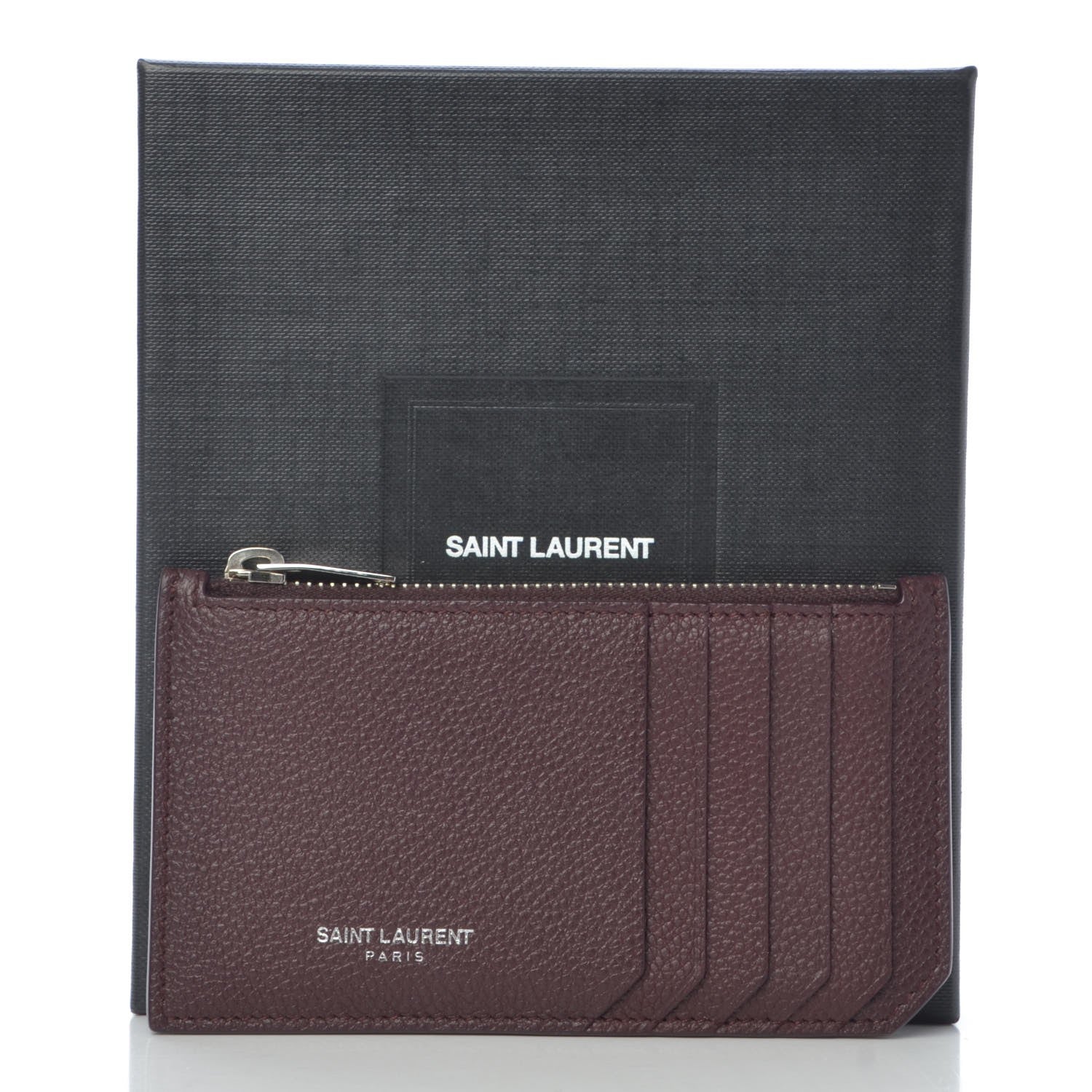 Saint Laurent Grained Calfskin 5 Fragments Zip Pouch Card Holder Bordeaux 7 of 8