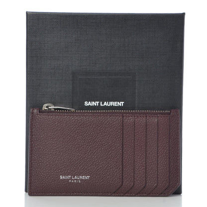 Saint Laurent Grained Calfskin 5 Fragments Zip Pouch Card Holder Bordeaux 7 of 8