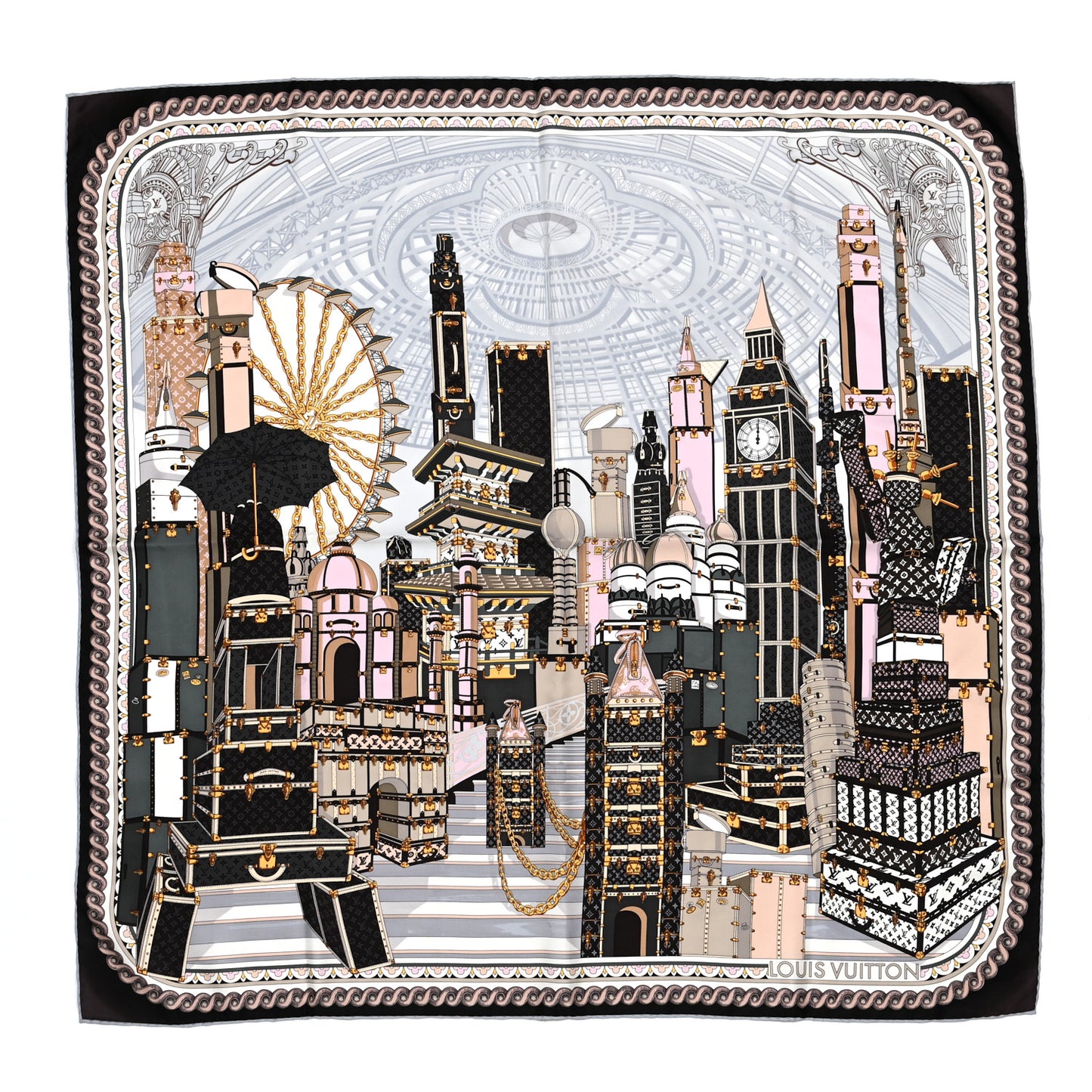 Silk Monogram Around The World Square Scarf Brown