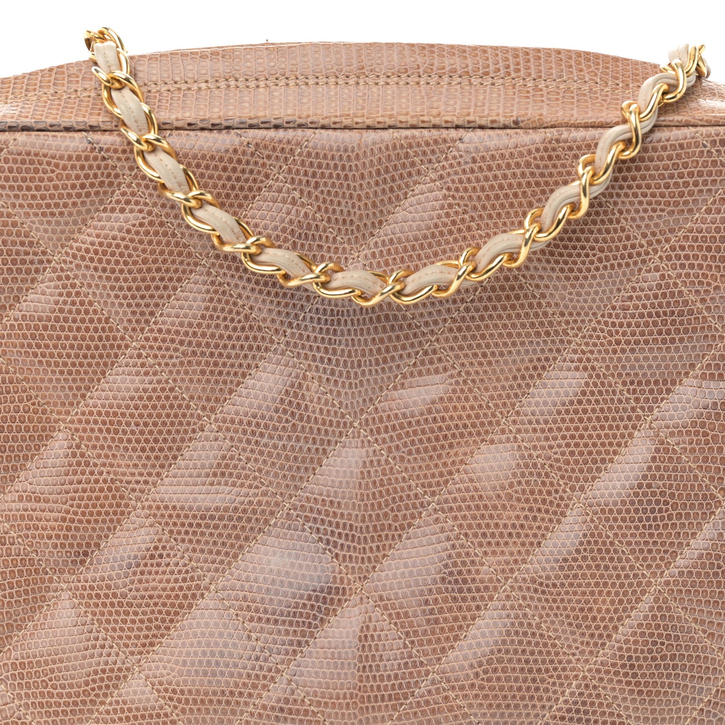 Lizard Quilted Small Tassel Camera Case Brown