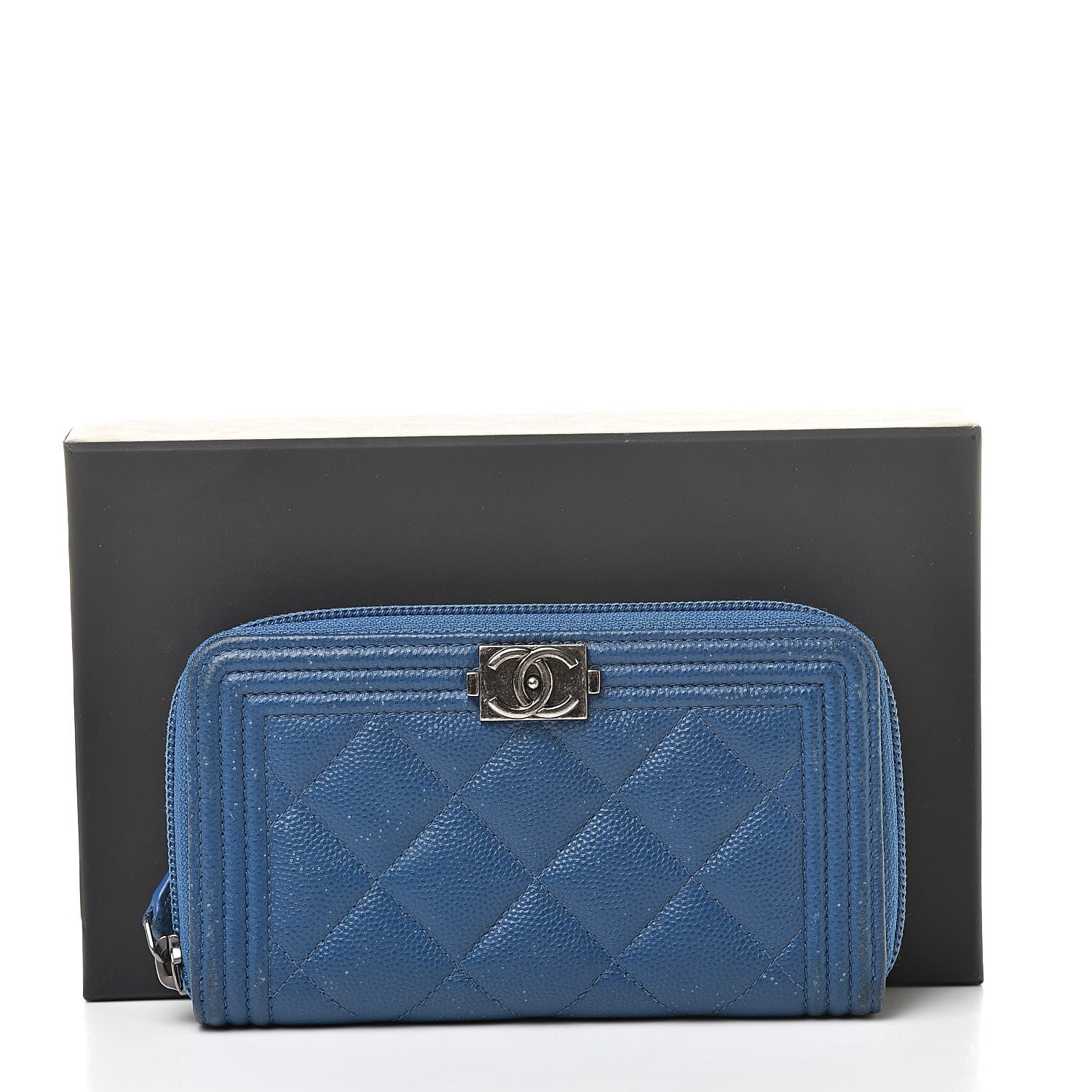 Chanel Caviar Quilted Boy Small Zip Around Wallet Blue 16 of 16