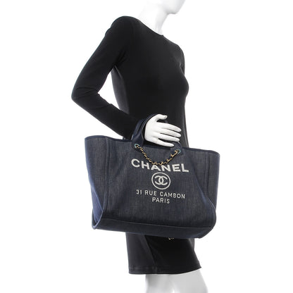 Chanel Denim Large Deauville Tote Dark Blue 2 of 10
