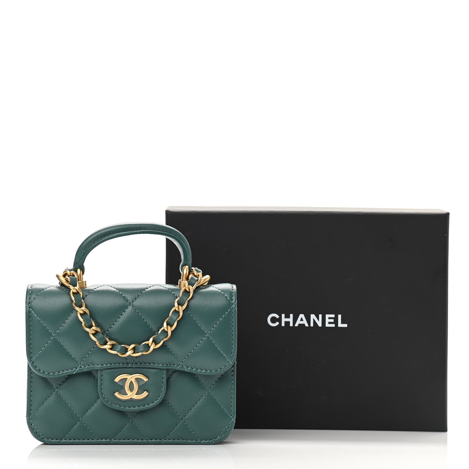 Chanel Lambskin Quilted Top Handle Flap Coin Purse With Chain Green 13 of 13