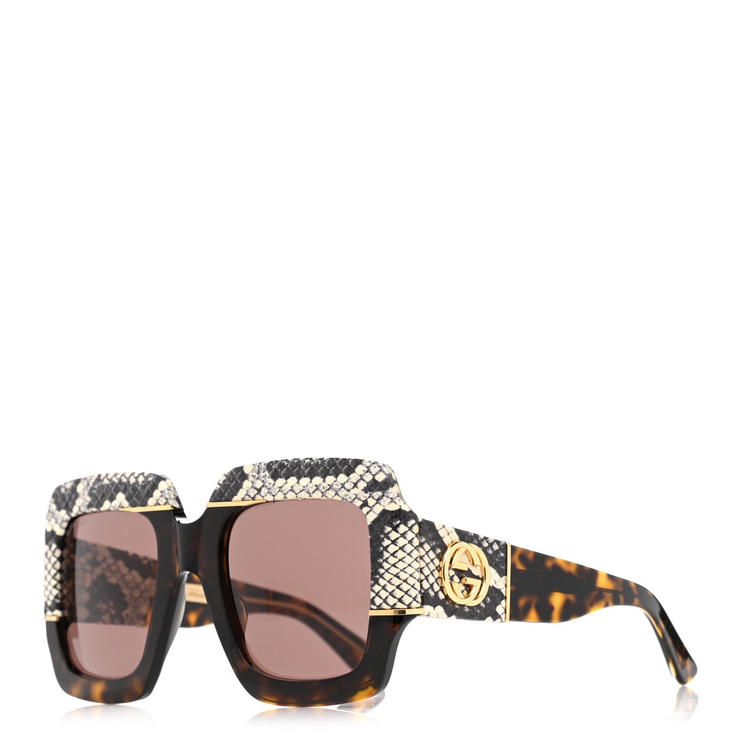 Gucci Snakeskin Acetate Square Sunglasses GG0484S Havana 1 of 7