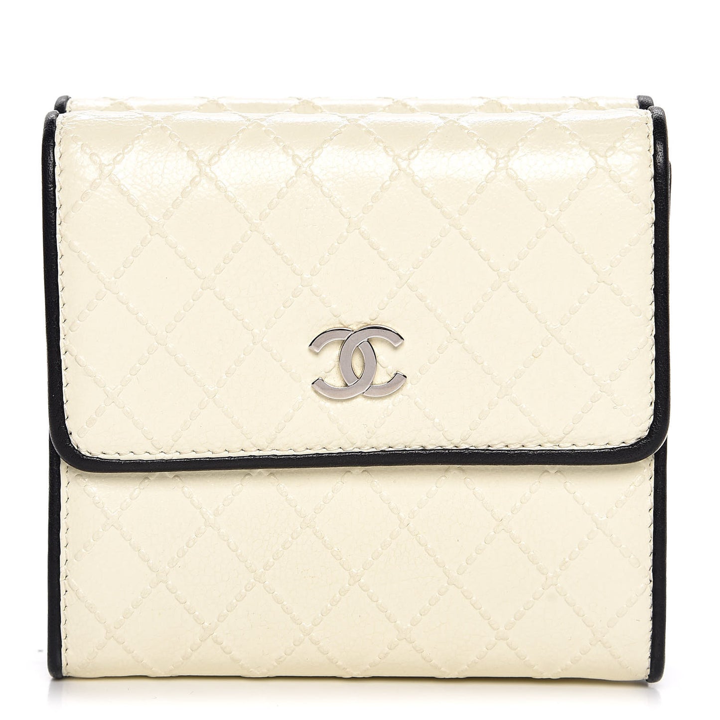Calfskin Diamond Stitch CC Compact Wallet Ivory