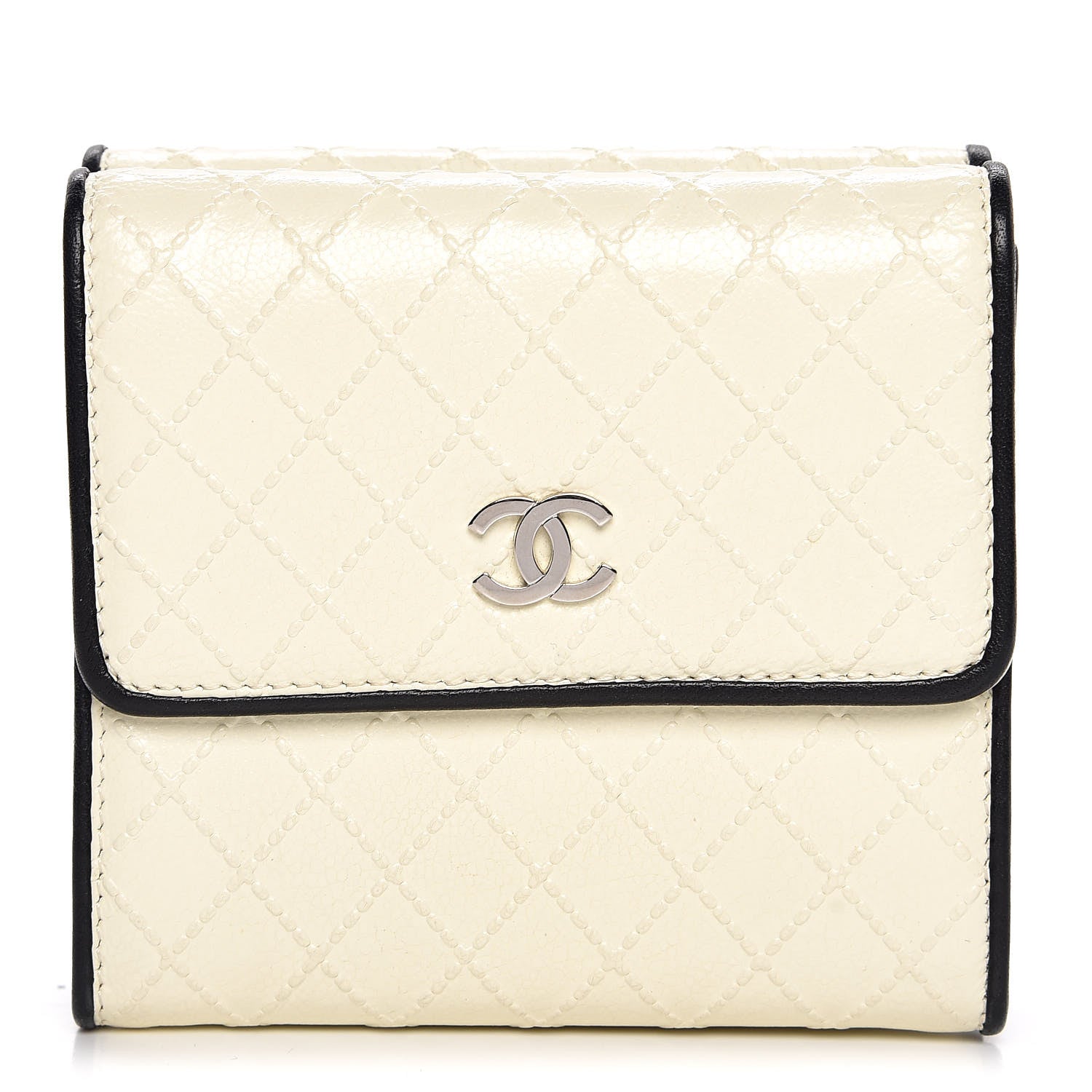 Chanel Calfskin Diamond Stitch CC Compact Wallet Ivory 1 of 9