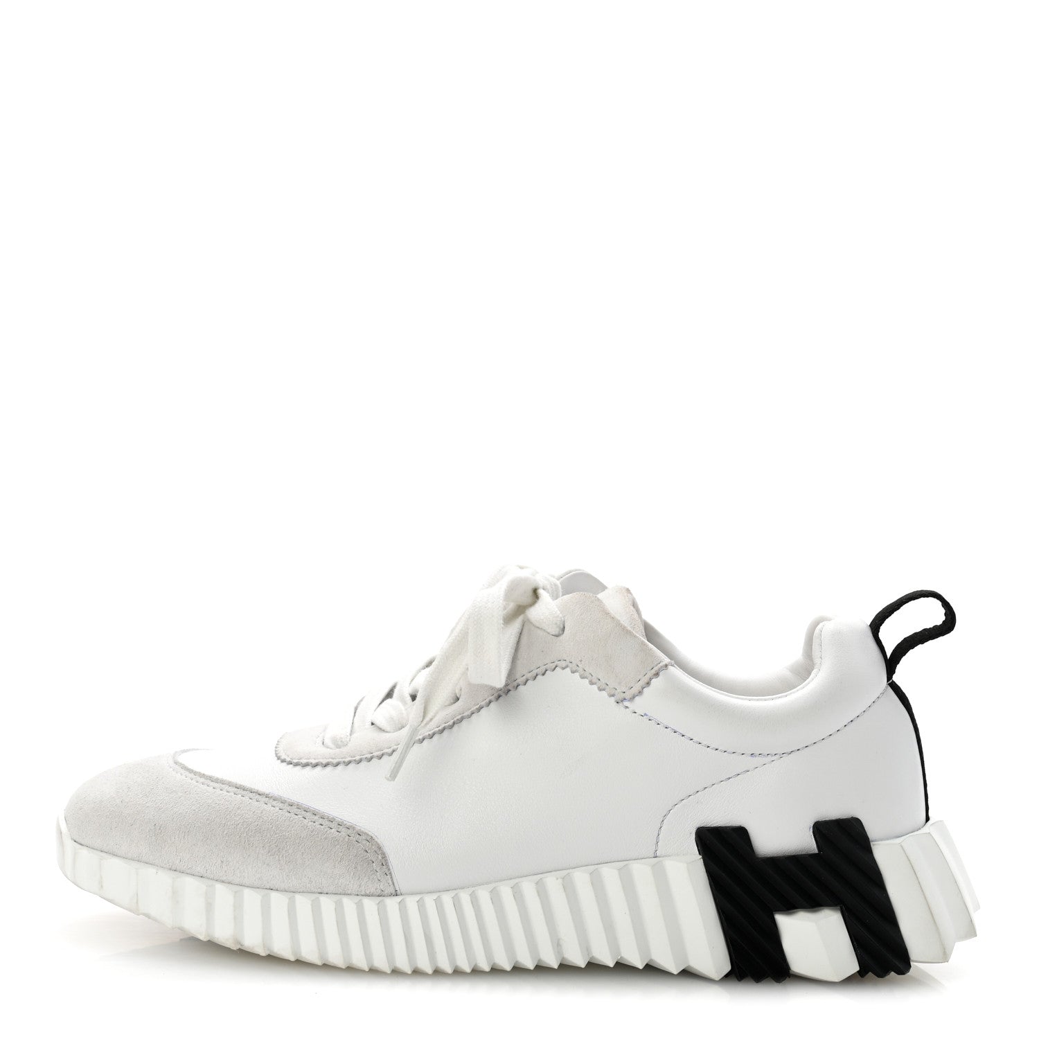 Hermes Calfskin Suede Goatskin Bouncing Sneakers 35.5 White Black 1 of 12