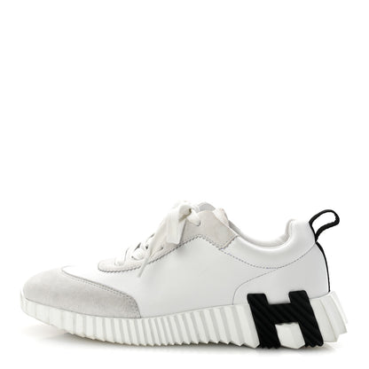 Hermes Calfskin Suede Goatskin Bouncing Sneakers 35.5 White Black 1 of 12