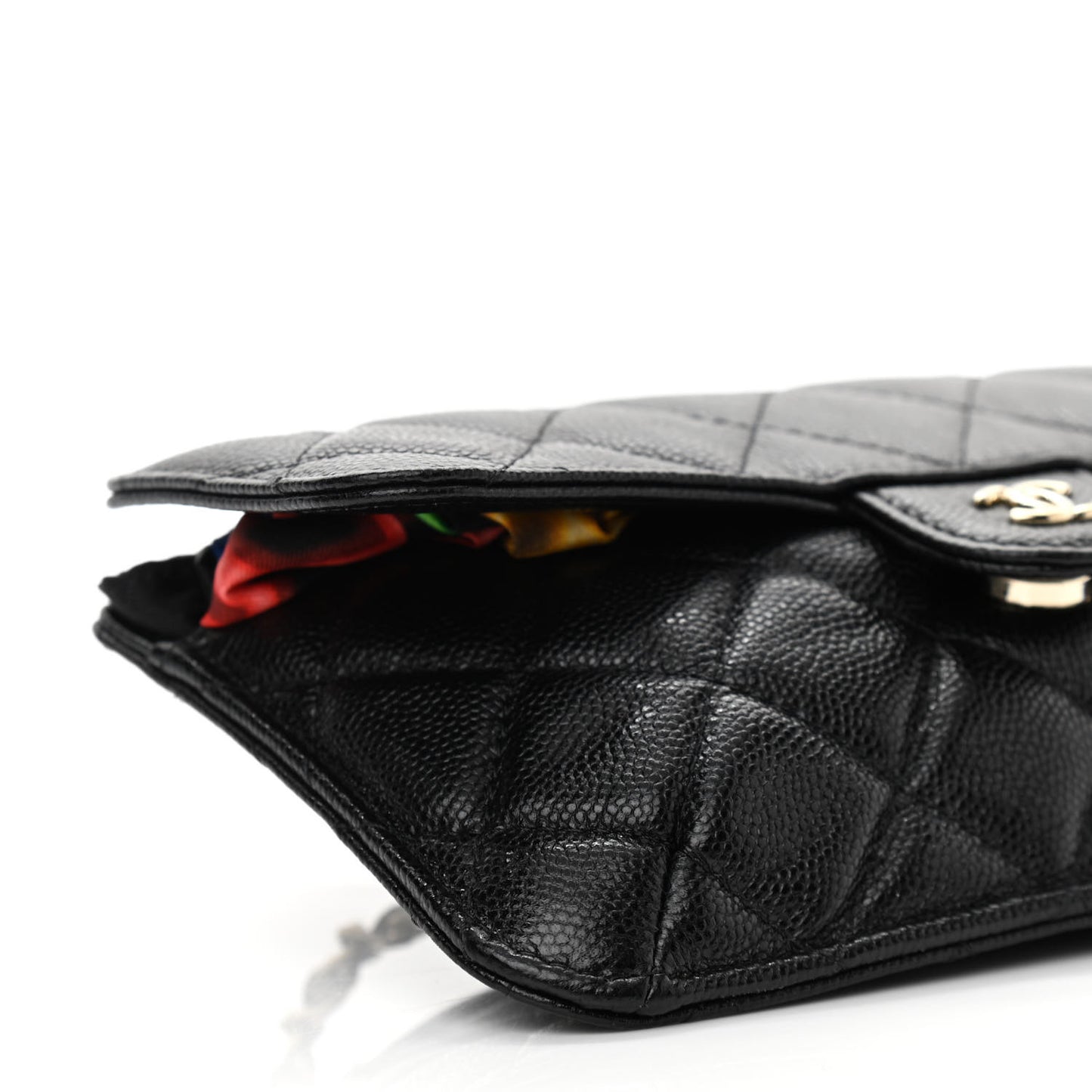Caviar Fabric Graffiti Foldable Tote Bag With Chain Black Multicolor