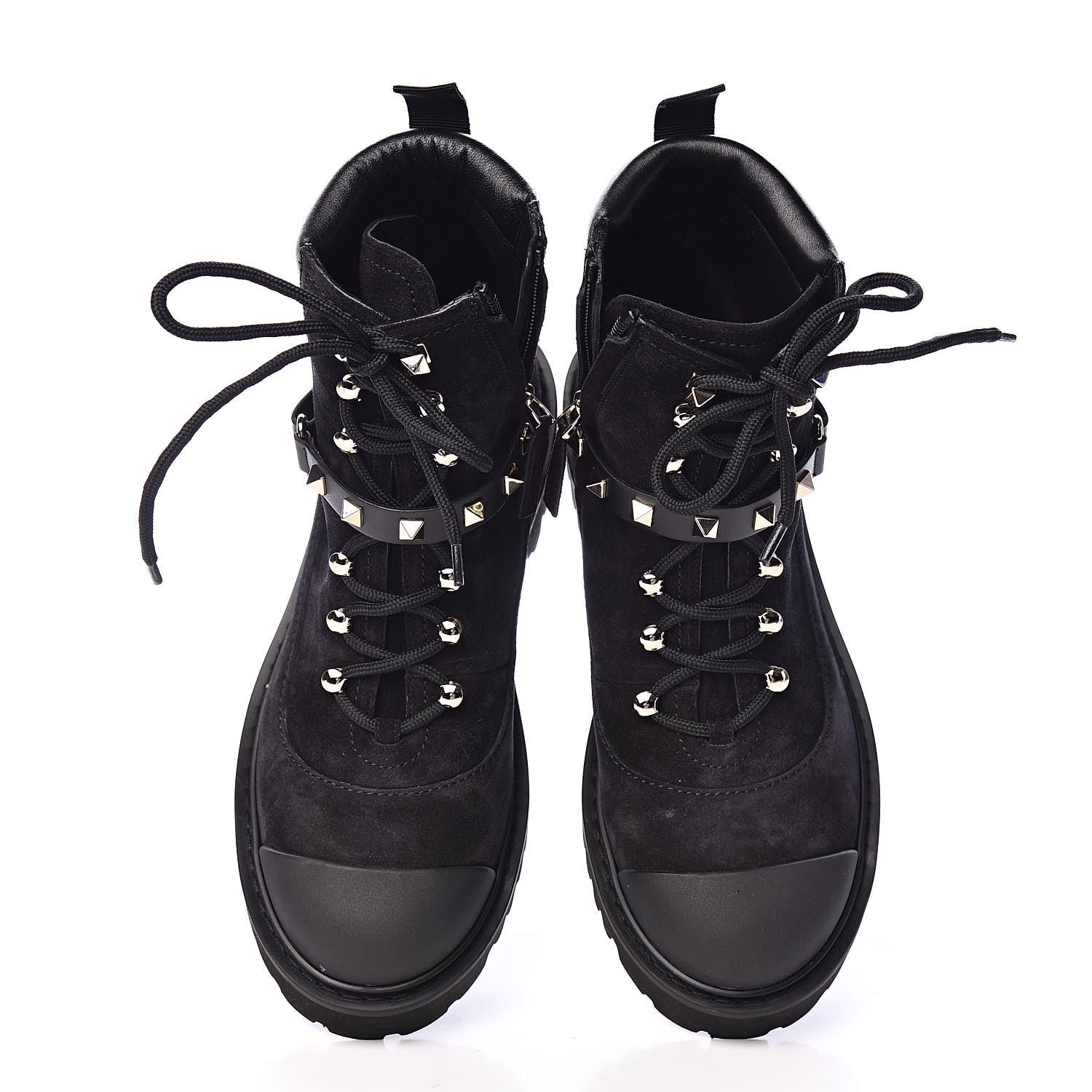 Valentino Garavani Suede Cap Toe Rockstud Combat Boots 37 Black 10 of 11