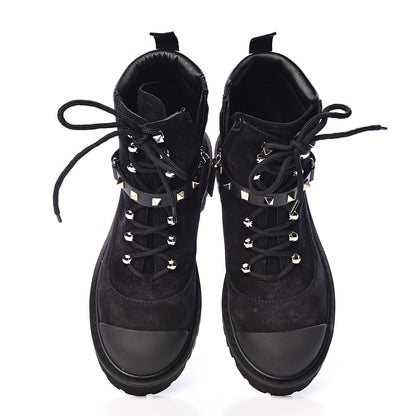 Valentino Garavani Suede Cap Toe Rockstud Combat Boots 37 Black 10 of 11