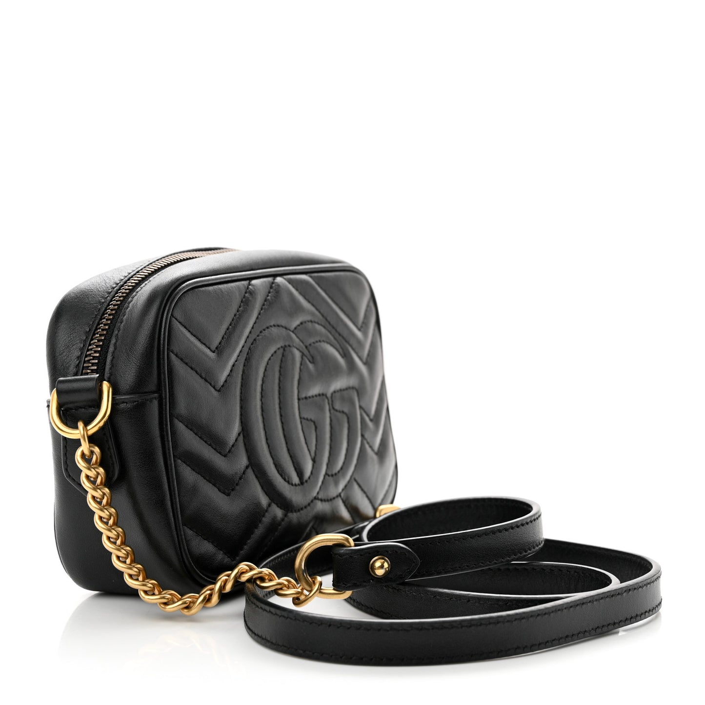 Calfskin Matelasse Mini GG Marmont Chain Shoulder Bag Black