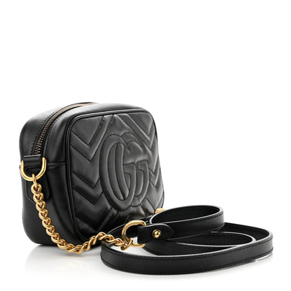 Gucci Calfskin Matelasse Mini GG Marmont Chain Shoulder Bag Black 3 of 11