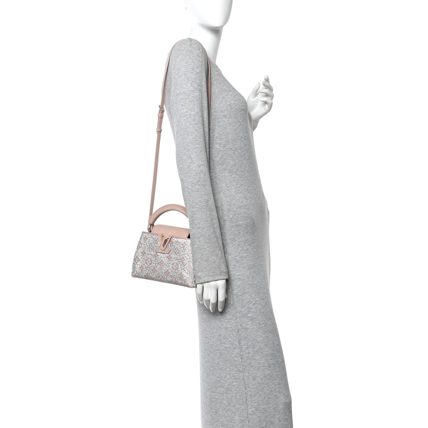 Louis Vuitton Calfskin Satin Swarovski Crystal Mini Capucines Desert Sand 2 of 10