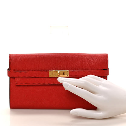 Hermes Chevre Mysore Kelly Longue Wallet Rouge Tomate 2 of 7