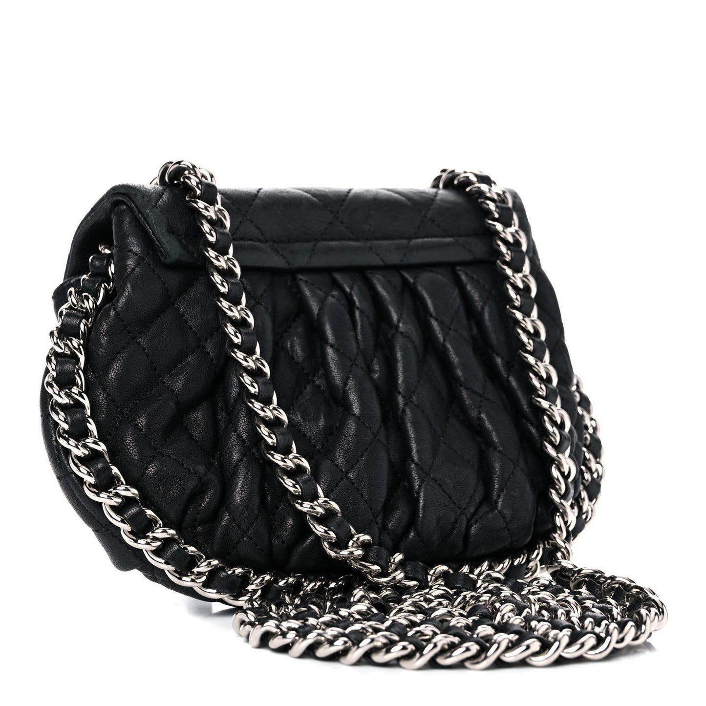Washed Lambskin Quilted Medium Chain Around Messenger Black