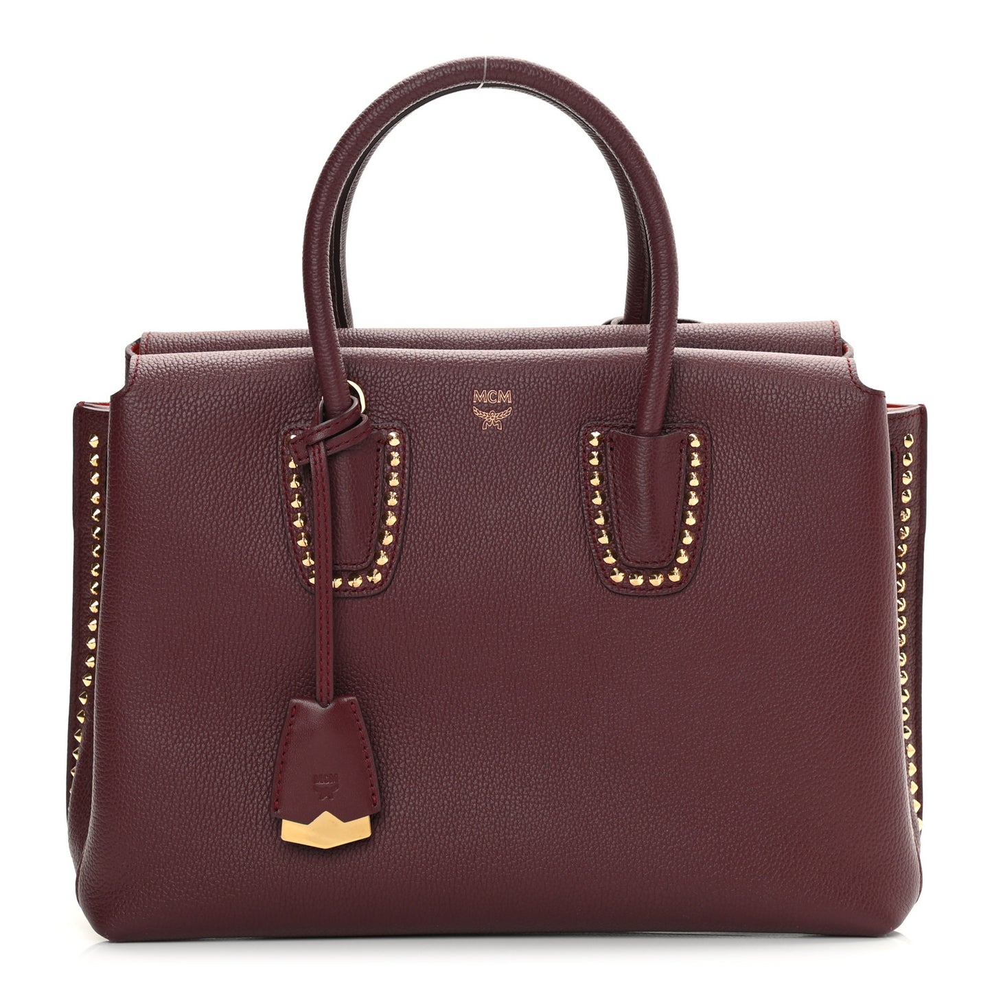 Grained Calfskin Studded Medium Milla Tote Rustic Brown