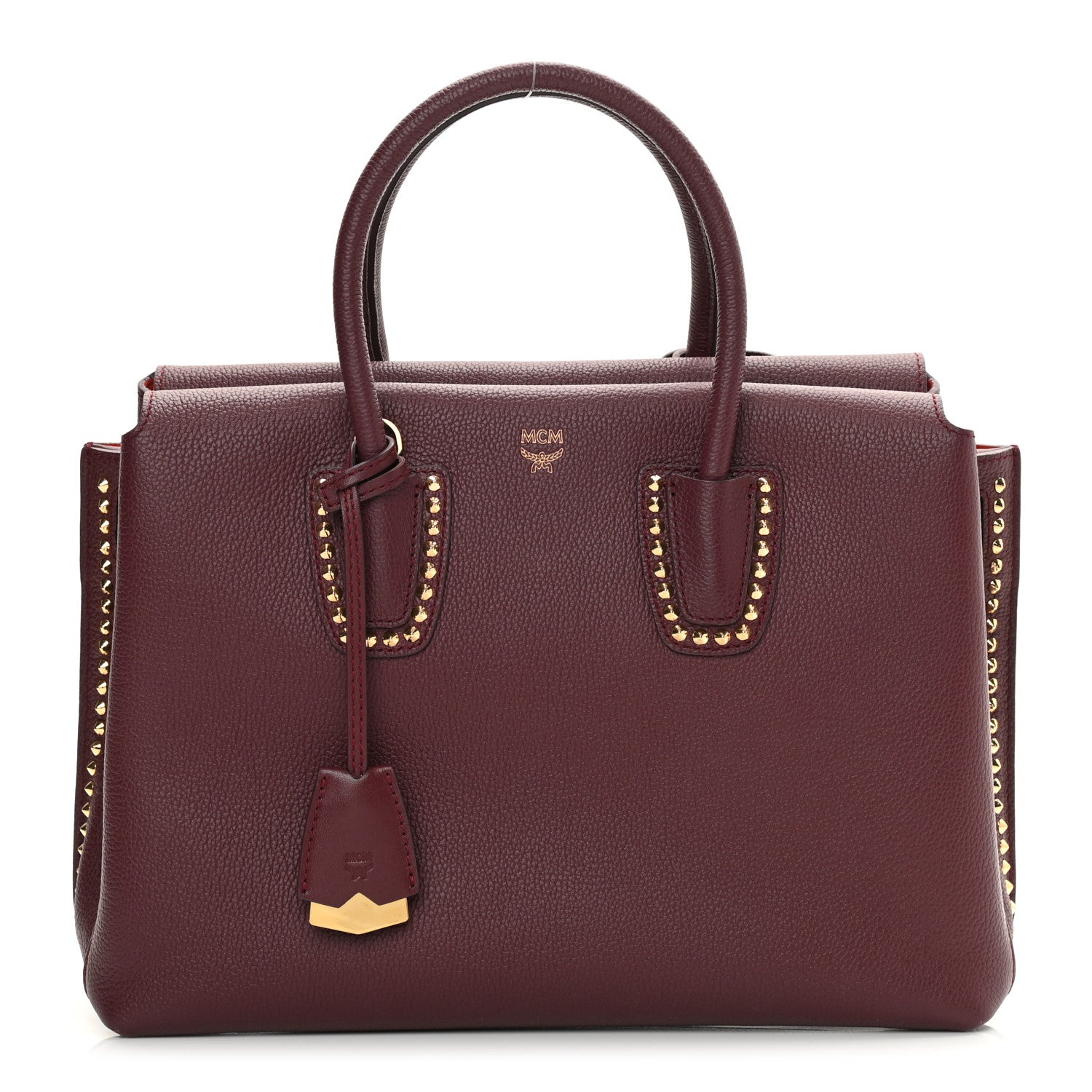 MCM Grained Calfskin Studded Medium Milla Tote Rustic Brown 1 of 13