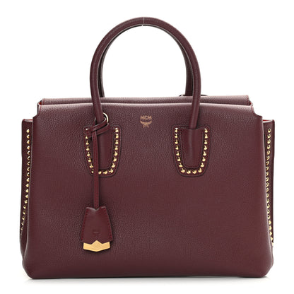 MCM Grained Calfskin Studded Medium Milla Tote Rustic Brown 1 of 13