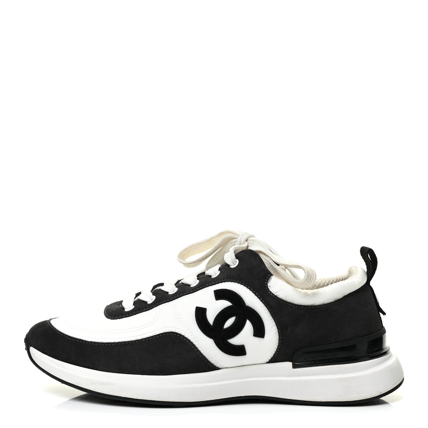 Nylon Suede Calfskin CC Sneakers 39.5 White Dark Grey