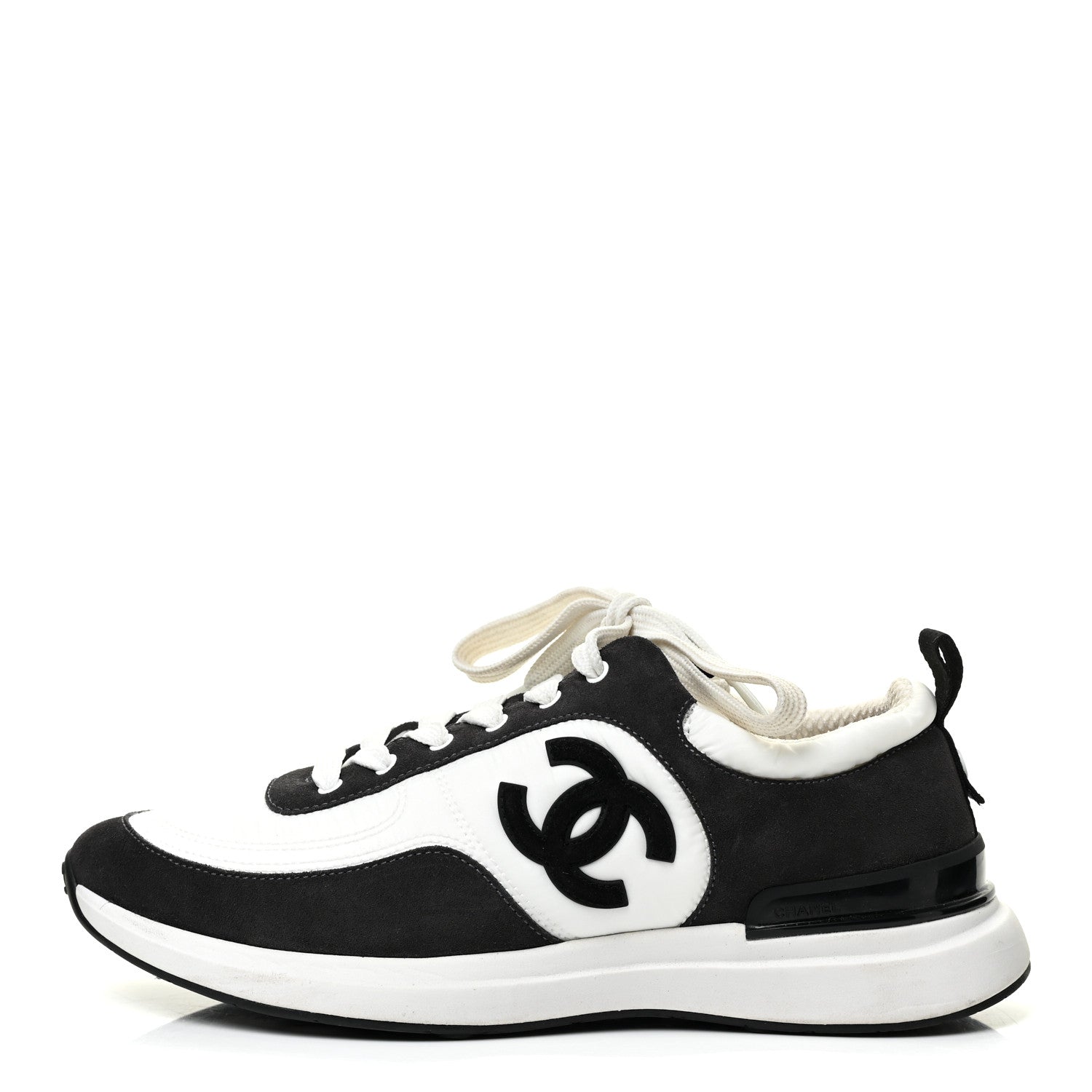 Chanel Nylon Suede Calfskin CC Sneakers 39.5 White Dark Grey 1 of 13