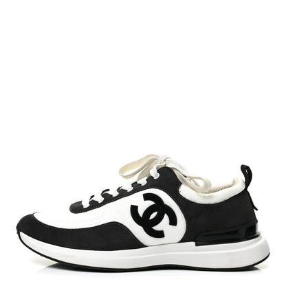 Chanel Nylon Suede Calfskin CC Sneakers 39.5 White Dark Grey 1 of 13