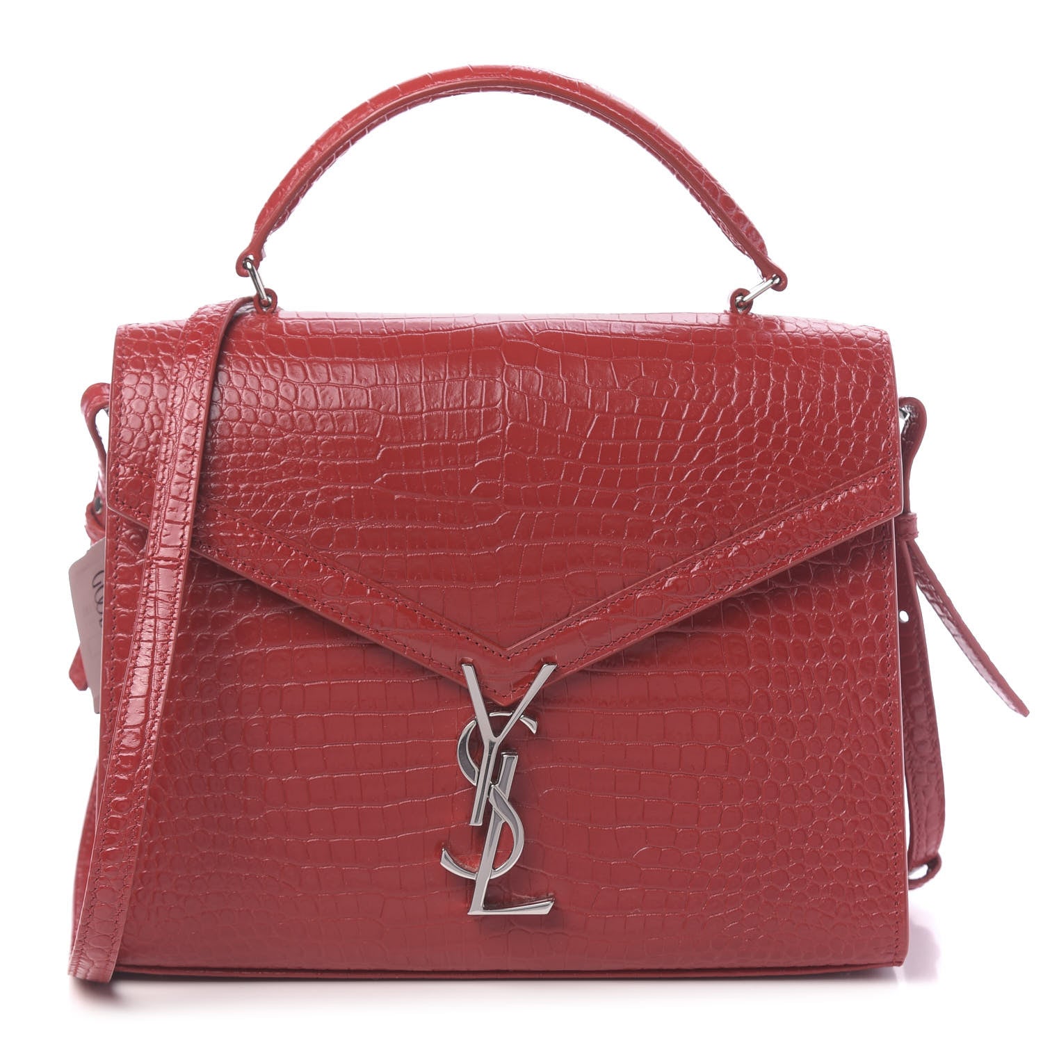 Saint Laurent Calfskin Crocodile Embossed Medium Classic Monogram Cassandra Top Handle Red 1 of 12