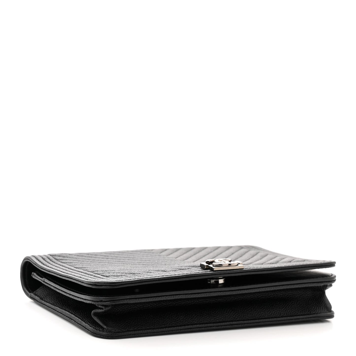 Caviar Chevron Quilted Boy Wallet On Chain WOC Black