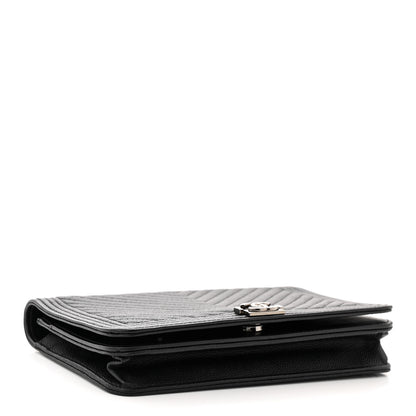 Chanel Caviar Chevron Quilted Boy Wallet On Chain WOC Black 4 of 12