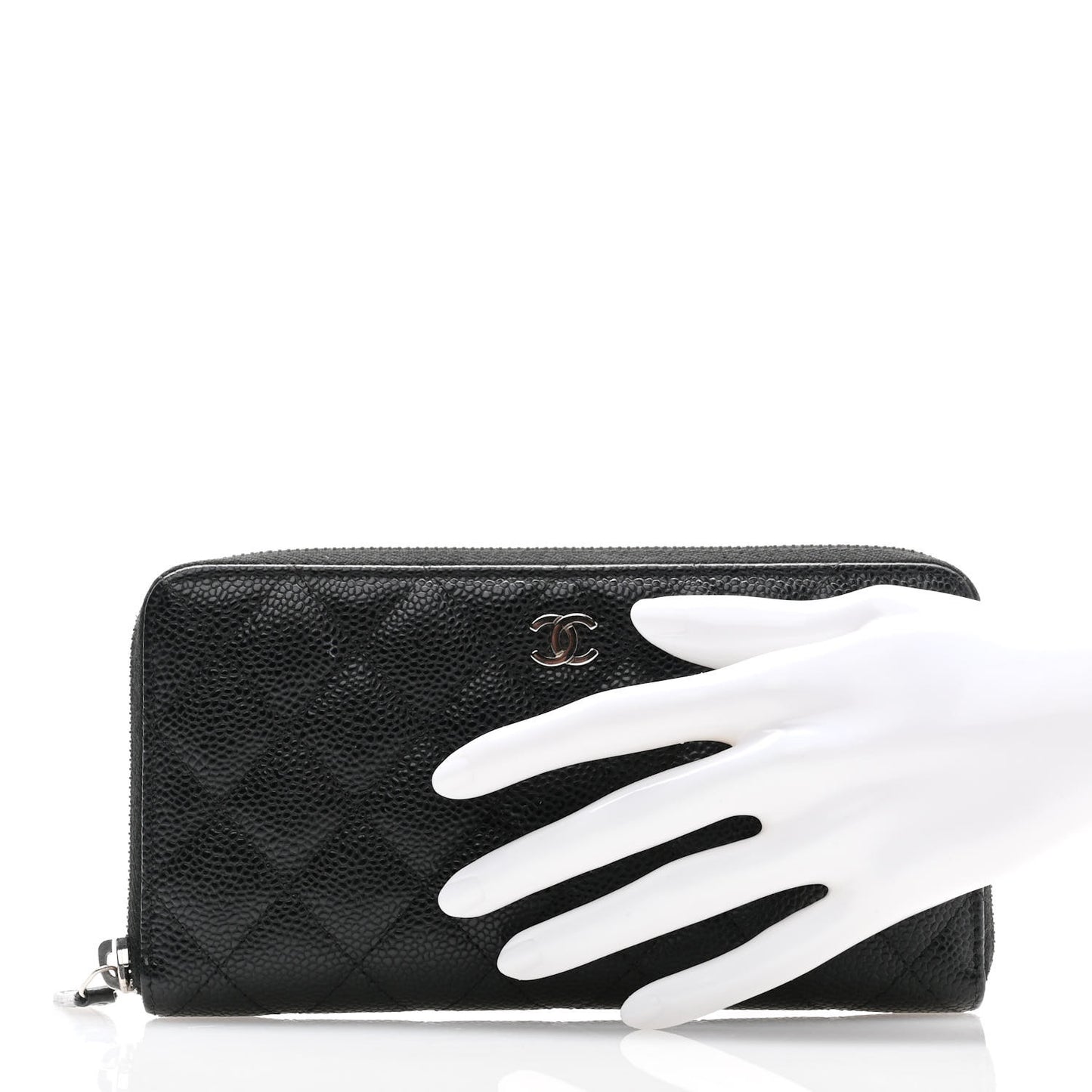 Caviar Quilted Large Gusset Zip Around Wallet Black