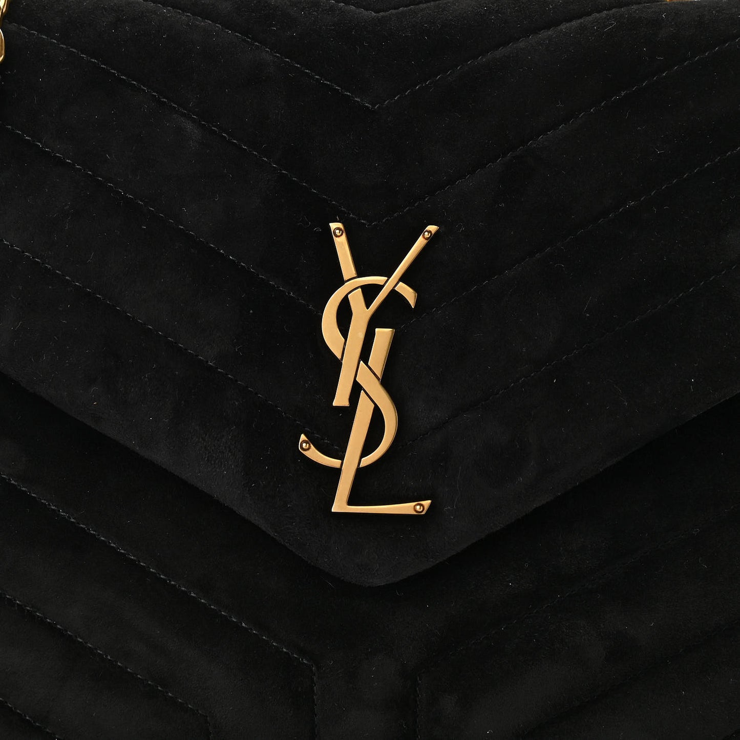 Suede Y Quilted Monogram Medium Loulou Chain Satchel Black