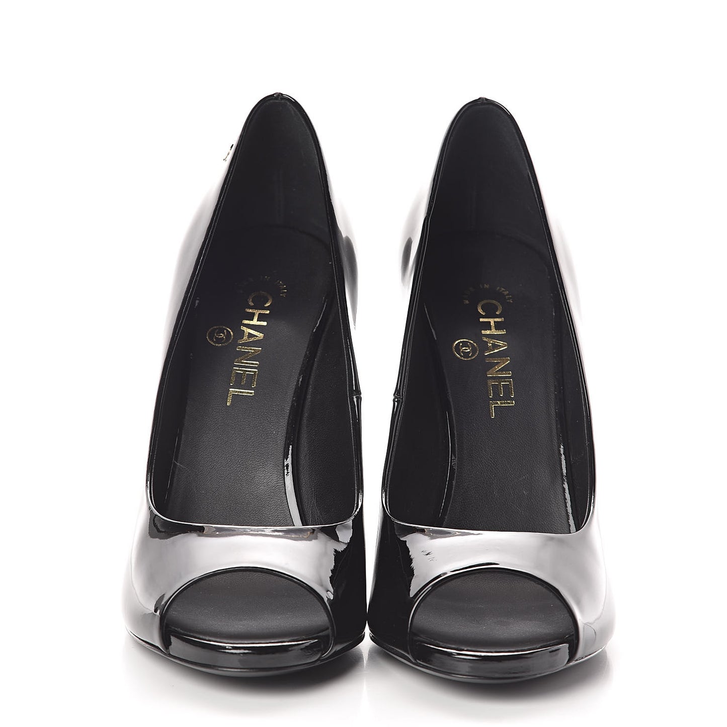 Patent Pearl Embellished Heel Peep Toe CC Pumps 41 Black