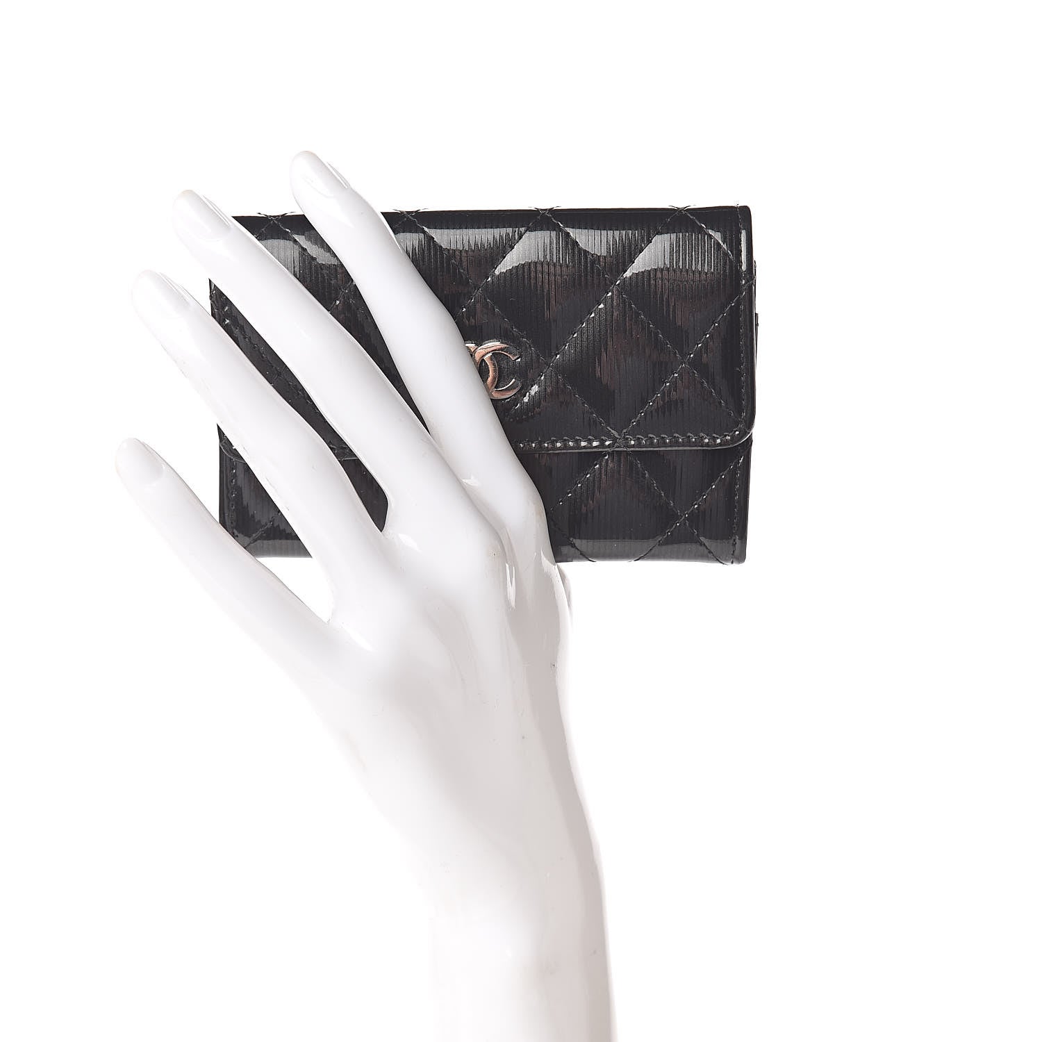 Chanel Striated Patent Quilted Card Holder Grey 2 of 8