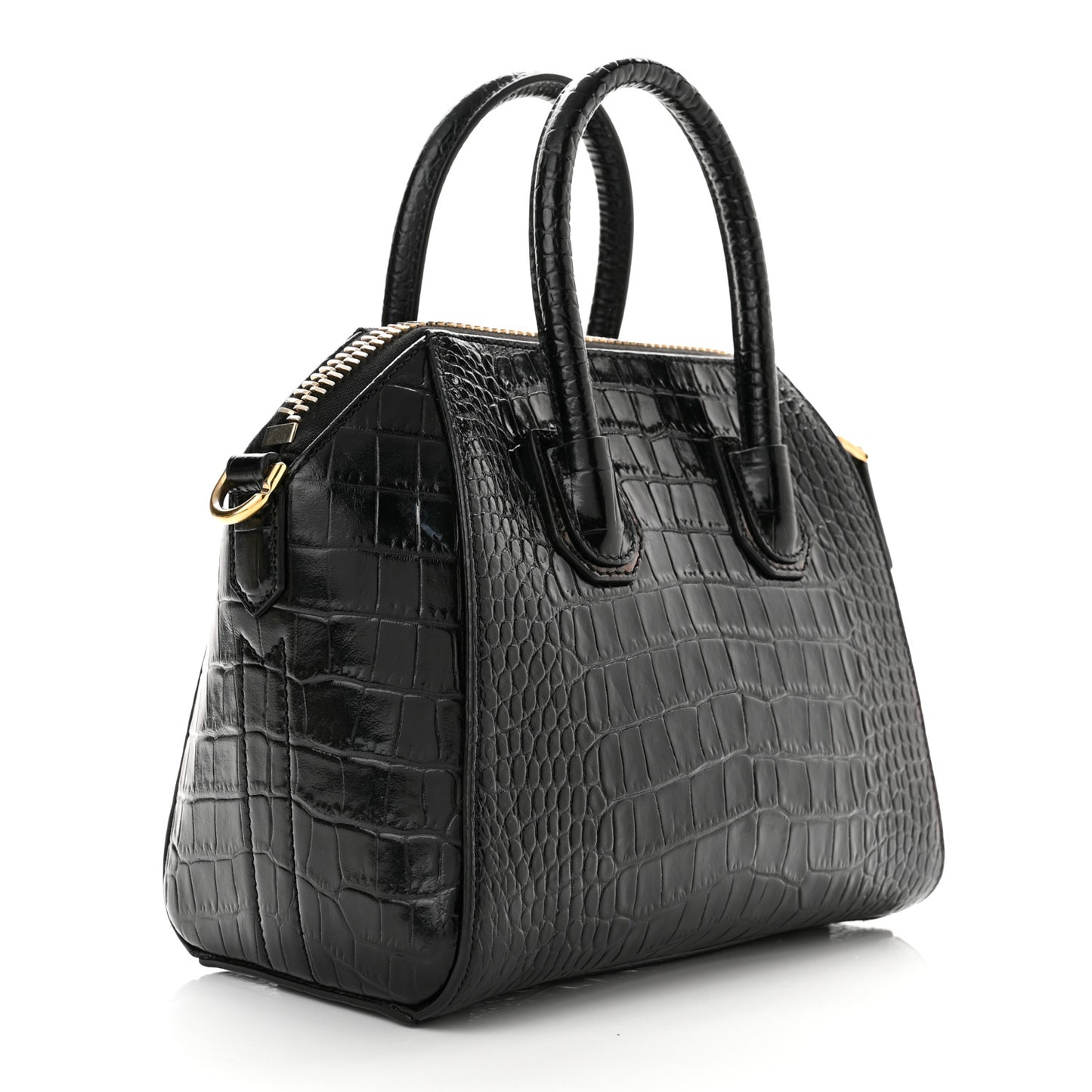 Calfskin Crocodile Embossed Mini Antigona Black