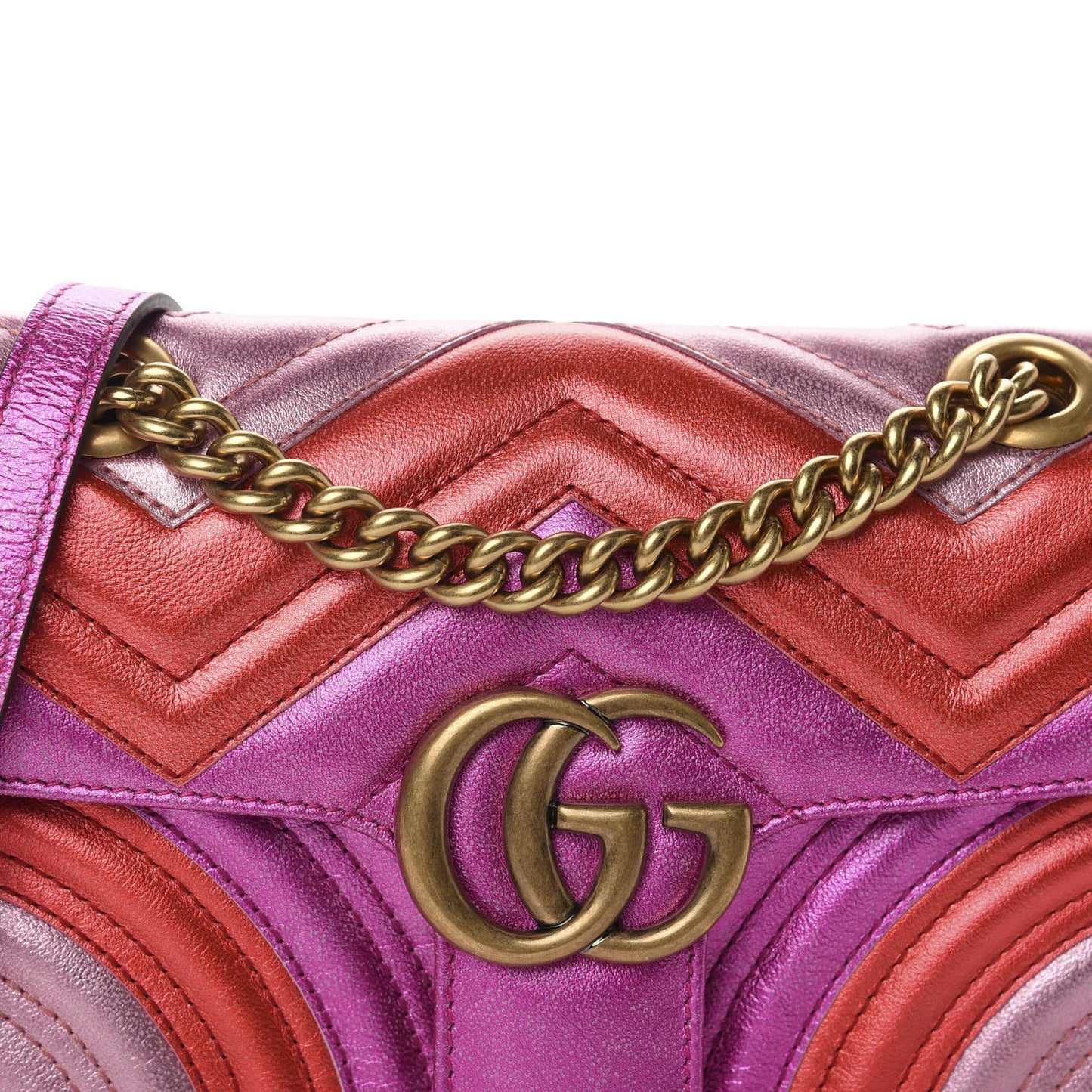 Metallic Calfskin Matelasse Mini GG Marmont Shoulder Bag Fuchsia
