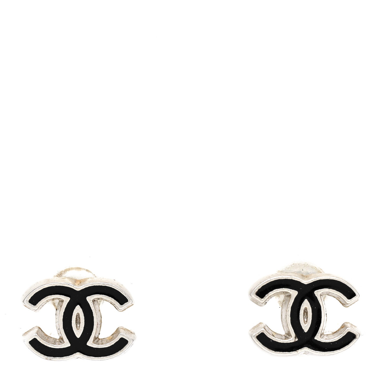 Chanel Resin CC Earrings Silver Black 1 of 6