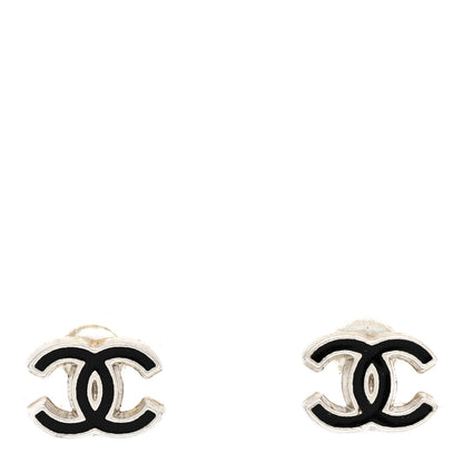 Chanel Resin CC Earrings Silver Black 1 of 6
