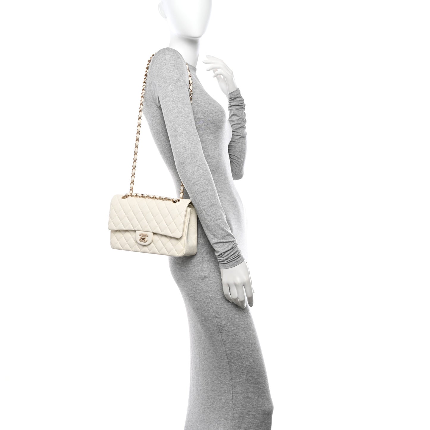 Caviar Quilted Medium Double Flap White