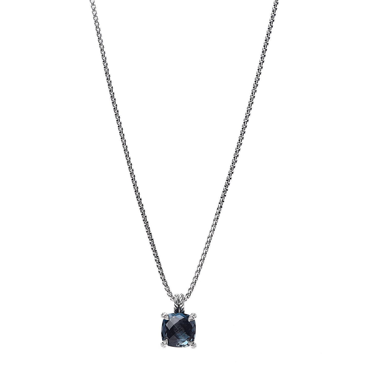 Sterling Silver Diamond Hampton Blue Topaz 11mm Chatelaine Pendant Necklace