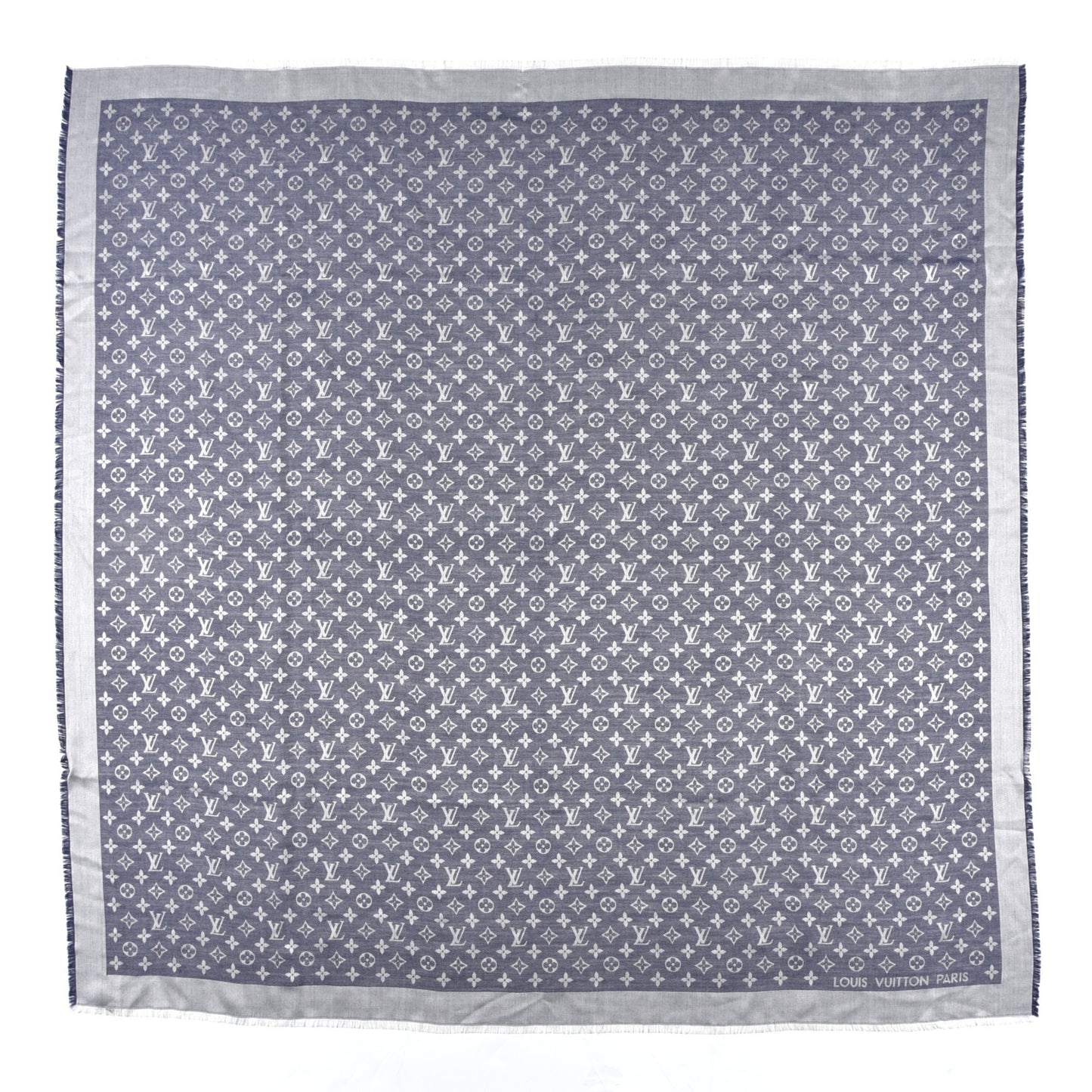 Silk Wool Monogram Denim Shawl Blue
