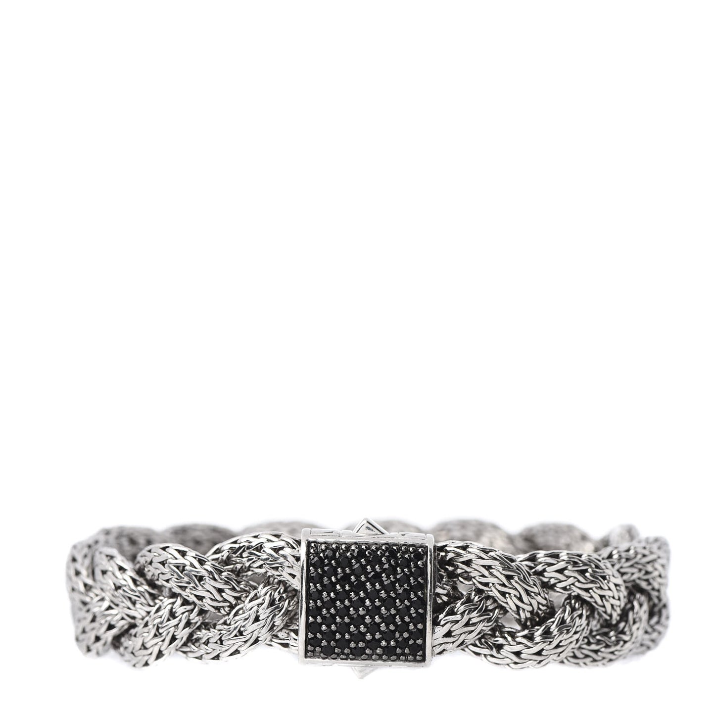 Sterling Silver Black Sapphire 15mm Braided Classic Chain Bracelet