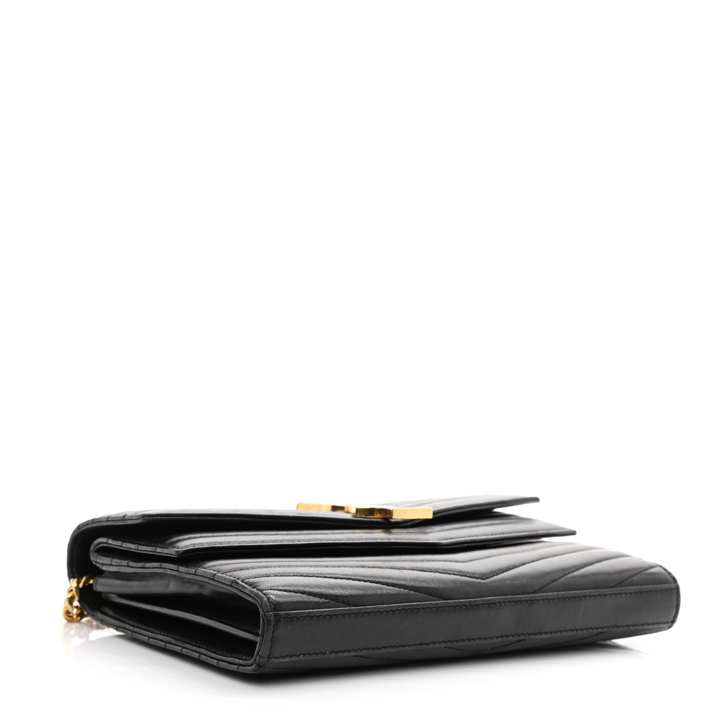 Lambskin Matelasse Chevron Monogram Sulpice Chain Wallet Black