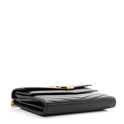 Saint Laurent Lambskin Matelasse Chevron Monogram Sulpice Chain Wallet Black 6 of 26